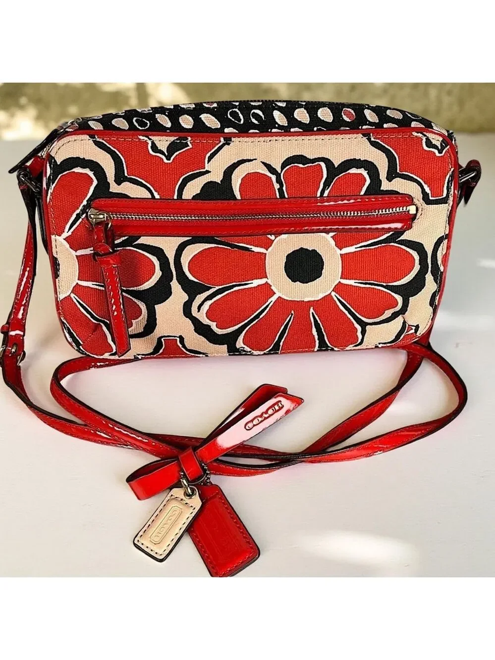 Coach Poppy 25121‎ Floral Red and Black Crossbody Shoulder Bag